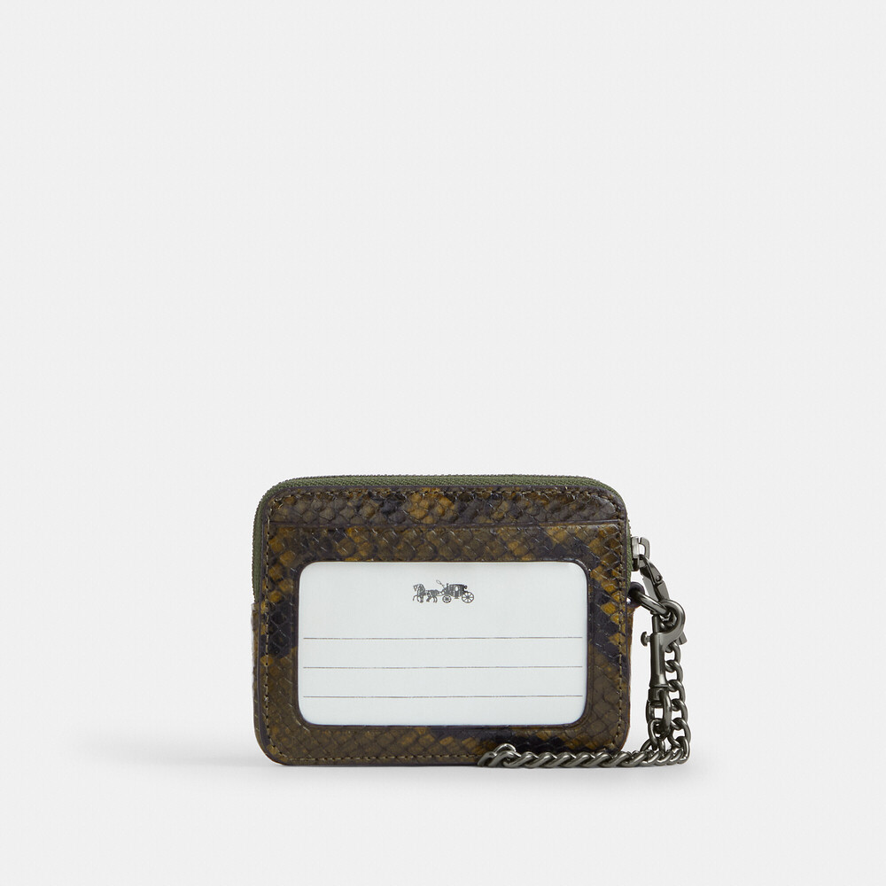 Coach Zip Card Case Wallet With Snake Print Leather - Gunmetal/Olive nwt - Picture 2 of 14